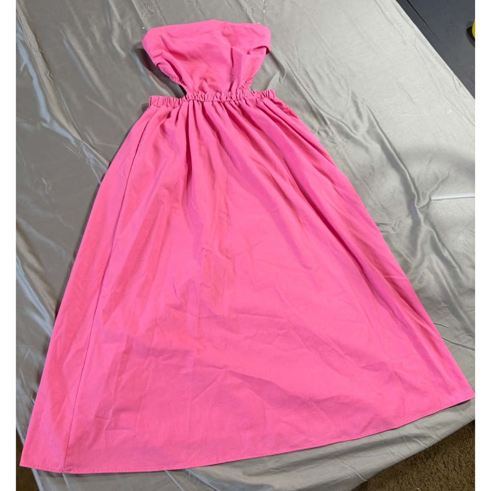 Petal & Pup Pink Strapless Cutout Midi Dress Cotton Linen Blend Womens US 4